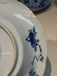 Four Chinese blue and white moulded plates with floral design, Kangxi