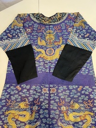 A Chinese blue-ground embroidered silk summer gauze 'Dragon' robe, 'Ji Fu' 吉服, 19th C.