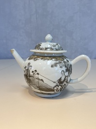 A Chinese export grisaille and gilt-decorated 'European Subject' teapot and cover, Qianlong