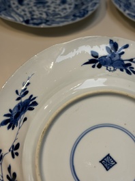 Four Chinese blue and white moulded plates with floral design, Kangxi