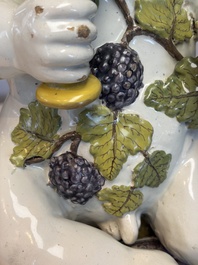 A massive polychrome Brussels faience 'Bacchus on a Barrel' fountain, 18th C.