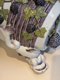 A massive polychrome Brussels faience 'Bacchus on a Barrel' fountain, 18th C.