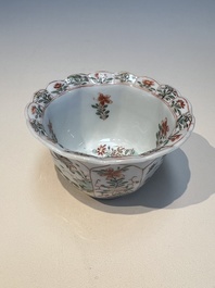 Three sets of Chinese famille verte cups and saucers with birds and flowers, various marks, Kangxi