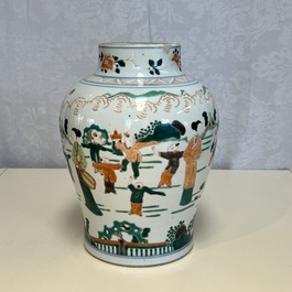 A Chinese famille verte 'Elegant Beauties and Playing Boys' vase, 19th C.