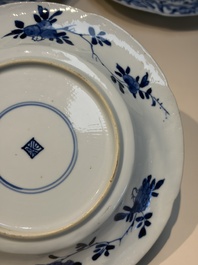 Four Chinese blue and white moulded plates with floral design, Kangxi