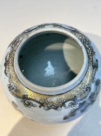 A Chinese export grisaille and gilt-decorated 'European Subject' teapot and cover, Qianlong