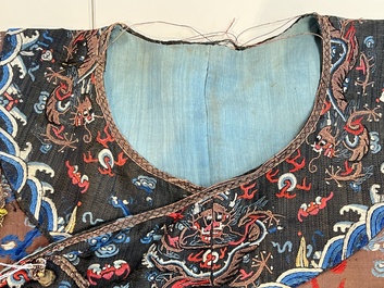 A Chinese brown-ground embroidered silk 'Dragon' robe, 'Ji Fu' 吉服, 19th C.