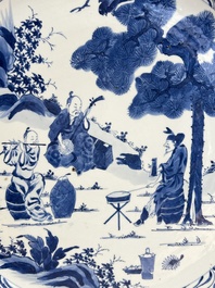 A massive Chinese blue and white 'Music-Making Scholars' dish, Yongzheng