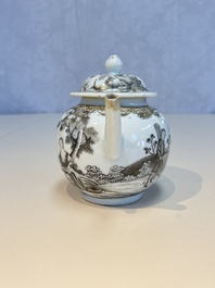 A Chinese export grisaille and gilt-decorated 'European Subject' teapot and cover, Qianlong