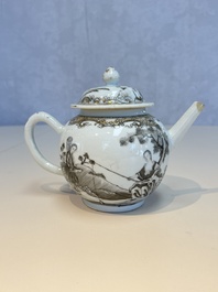 A Chinese export grisaille and gilt-decorated 'European Subject' teapot and cover, Qianlong