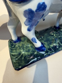 A pair of polychrome Dutch Delft cows, 18th C.