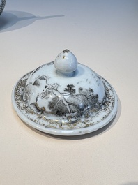 A Chinese export grisaille and gilt-decorated 'European Subject' teapot and cover, Qianlong