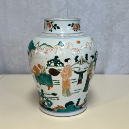 A Chinese famille verte 'Elegant Beauties and Playing Boys' vase, 19th C.