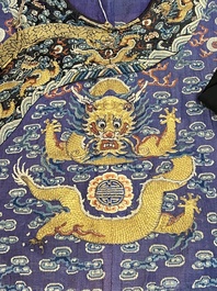 A Chinese blue-ground embroidered silk summer gauze 'Dragon' robe, 'Ji Fu' 吉服, 19th C.