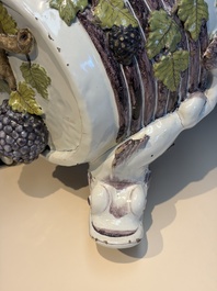 A massive polychrome Brussels faience 'Bacchus on a Barrel' fountain, 18th C.