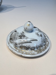 A Chinese export grisaille and gilt-decorated 'European Subject' teapot and cover, Qianlong