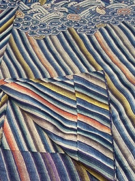 A Chinese blue-ground embroidered silk summer gauze 'Dragon' robe, 'Ji Fu' 吉服, 19th C.