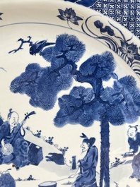 A massive Chinese blue and white 'Music-Making Scholars' dish, Yongzheng