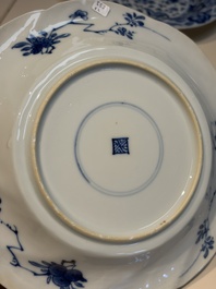Four Chinese blue and white moulded plates with floral design, Kangxi
