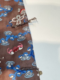 A Chinese brown-ground embroidered silk 'Dragon' robe, 'Ji Fu' 吉服, 19th C.