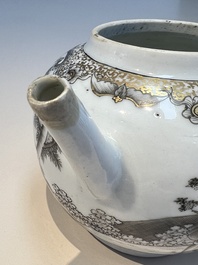 A Chinese export grisaille and gilt-decorated 'European Subject' teapot and cover, Qianlong