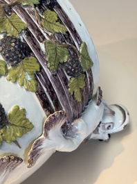 A massive polychrome Brussels faience 'Bacchus on a Barrel' fountain, 18th C.