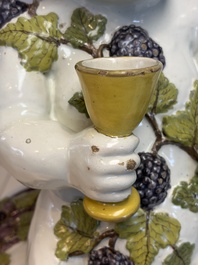 A massive polychrome Brussels faience 'Bacchus on a Barrel' fountain, 18th C.