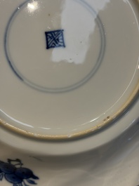 Four Chinese blue and white moulded plates with floral design, Kangxi