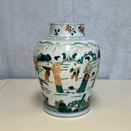 A Chinese famille verte 'Elegant Beauties and Playing Boys' vase, 19th C.