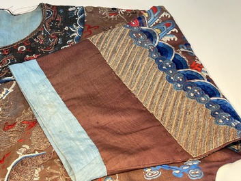A Chinese brown-ground embroidered silk 'Dragon' robe, 'Ji Fu' 吉服, 19th C.