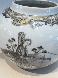 A Chinese export grisaille and gilt-decorated 'European Subject' teapot and cover, Qianlong
