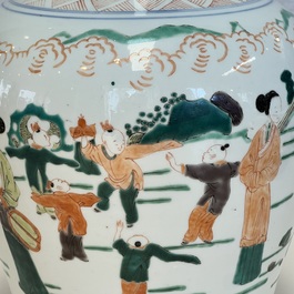 A Chinese famille verte 'Elegant Beauties and Playing Boys' vase, 19th C.