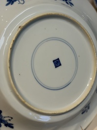 Four Chinese blue and white moulded plates with floral design, Kangxi