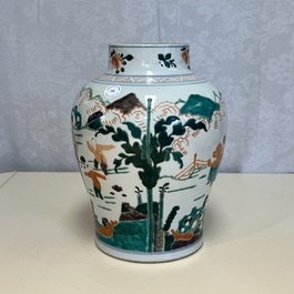 A Chinese famille verte 'Elegant Beauties and Playing Boys' vase, 19th C.