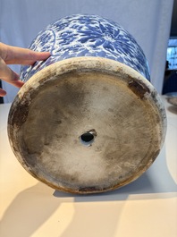 A large Chinese blue and white 'Lotus Scroll' baluster vase with later gilt-bronze lamp mounts, Kangxi