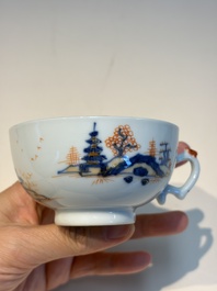 Ten Chinese Imari-style 'Riverscape' cups and saucers, Qianlong