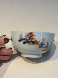 Ten Chinese Imari-style 'Riverscape' cups and saucers, Qianlong