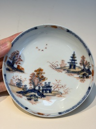 Ten Chinese Imari-style 'Riverscape' cups and saucers, Qianlong