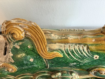 A large Chinese sancai-glazed pottery 'Buddhist Lion' roof tile, Ming