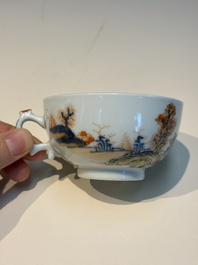 Ten Chinese Imari-style 'Riverscape' cups and saucers, Qianlong