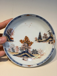 Ten Chinese Imari-style 'Riverscape' cups and saucers, Qianlong
