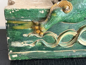 A large Chinese sancai-glazed pottery 'Buddhist Lion' roof tile, Ming