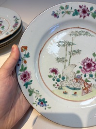 Six Chinese famille rose 'Flower Garden' plates, Qianlong