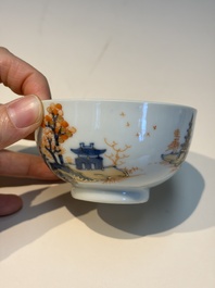 Ten Chinese Imari-style 'Riverscape' cups and saucers, Qianlong