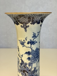 A Chinese blue and white five-piece garniture with birds among flowering branches, Qianlong