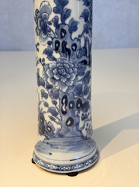 A Chinese blue and white five-piece garniture with birds among flowering branches, Qianlong