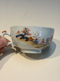 Ten Chinese Imari-style 'Riverscape' cups and saucers, Qianlong