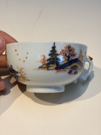 Ten Chinese Imari-style 'Riverscape' cups and saucers, Qianlong