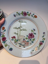 Six Chinese famille rose 'Flower Garden' plates, Qianlong