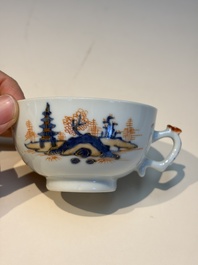 Ten Chinese Imari-style 'Riverscape' cups and saucers, Qianlong